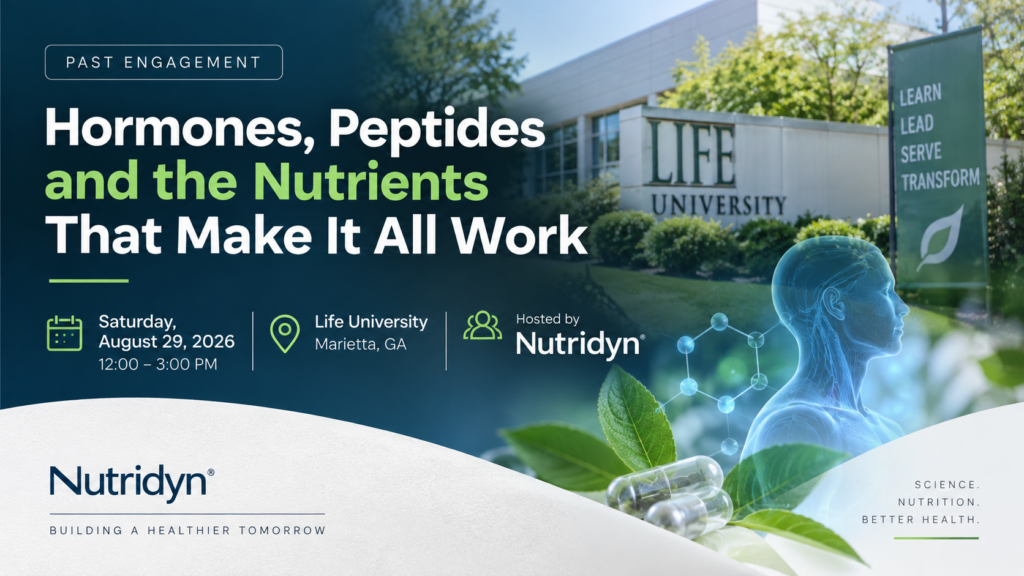 Dr. Matt Chalmers speaking about hormones, peptides and nutrition at Life University