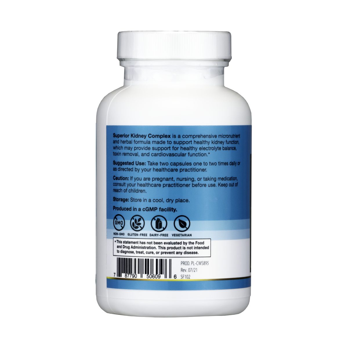 Superior Kidney Complex 120 capsules bottle side label with directions