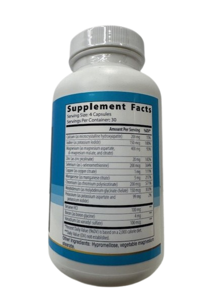 Superior Mineral Support 120 capsules bottle back label with Supplement Facts
