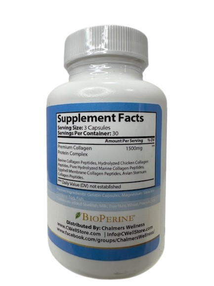 Superior Collagen Complex capsules bottle back label with Supplement Facts